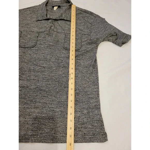 Vintage Odo Mens Polo Shirt Fits Medium Silver Black Shiny Disco Club Party - Picture 9 of 10